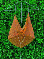 Orange Mesh Chain Strap Top