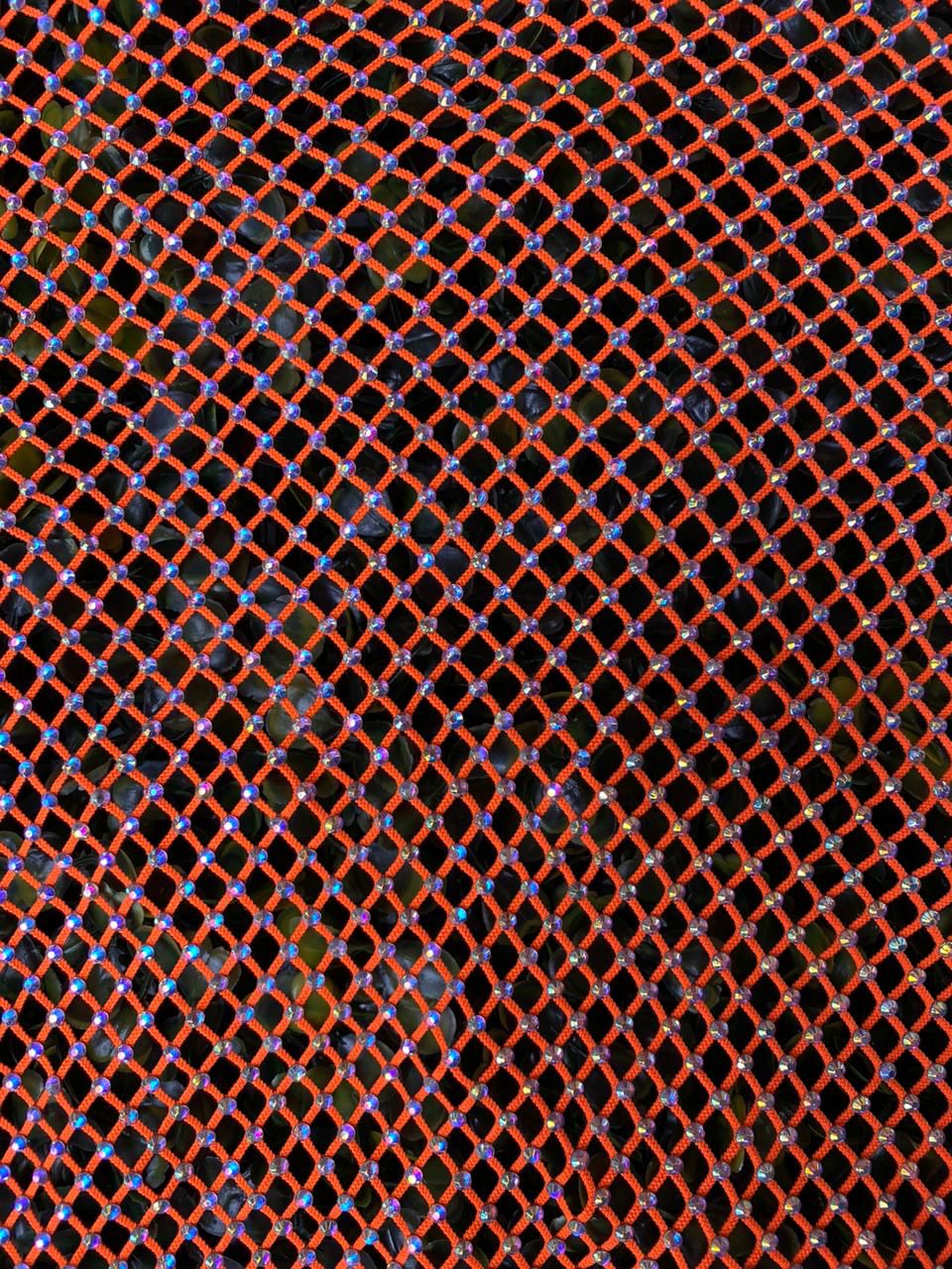 Orange Mesh Chain Strap Top