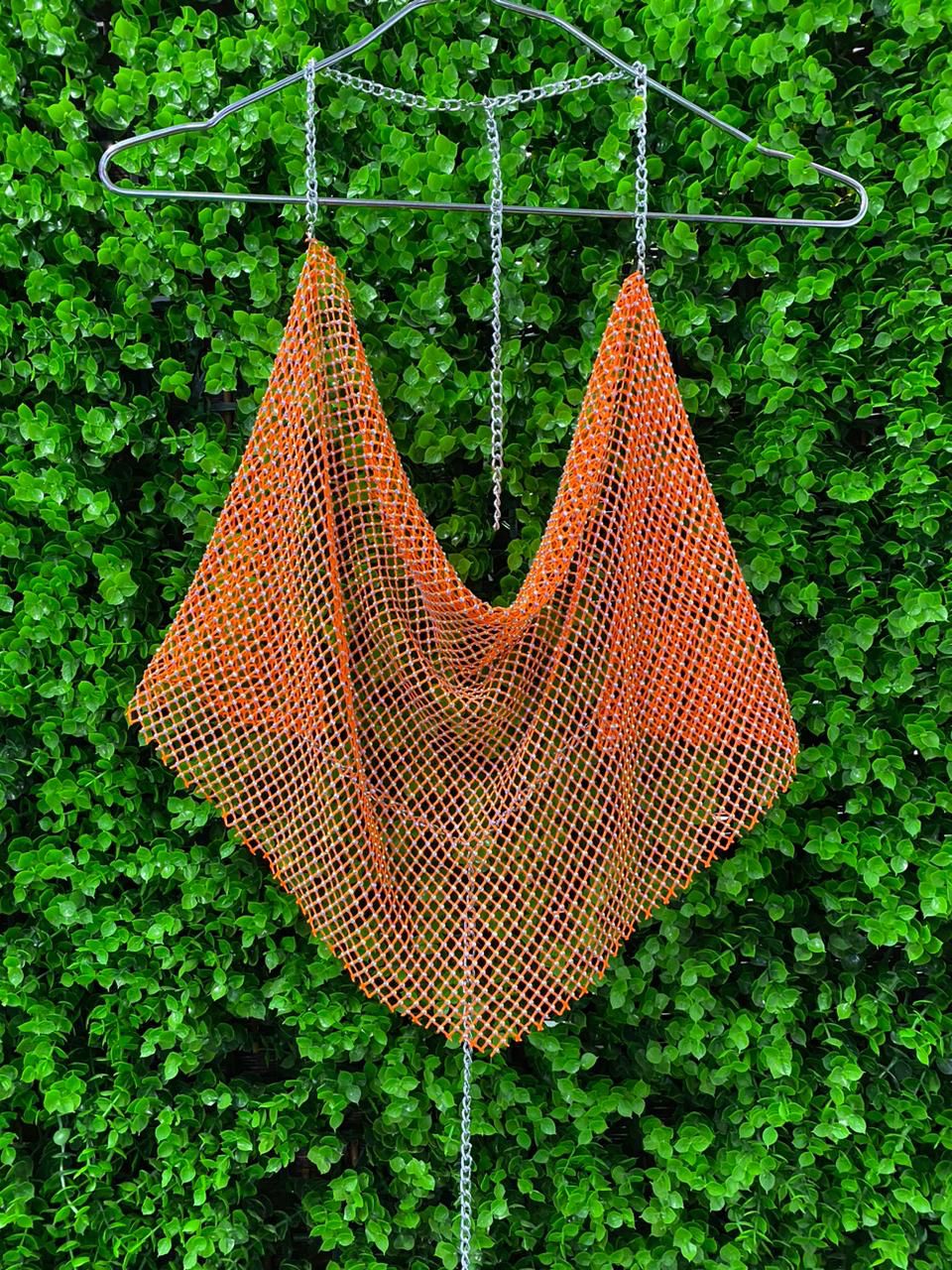 Orange Mesh Chain Strap Top
