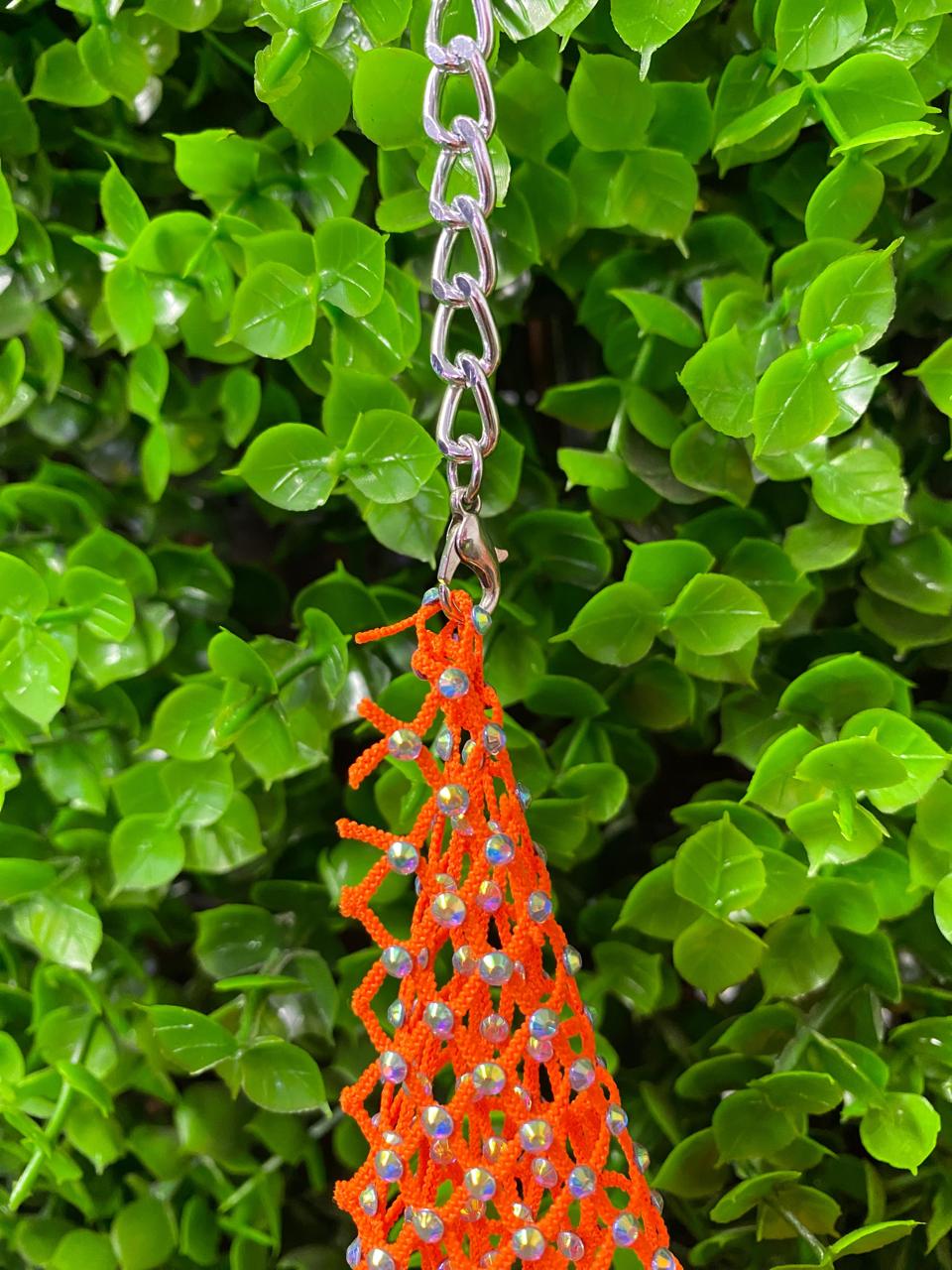 Orange Mesh Chain Strap Top