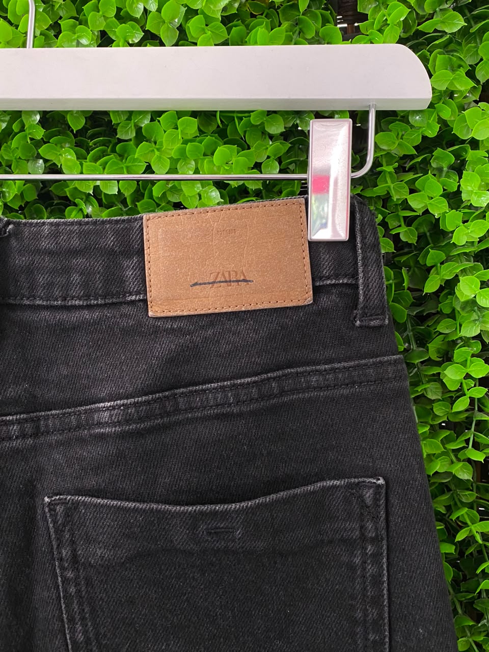 Zara Washed Black Stretch Straight-Leg Jeans