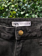 Zara Washed Black Stretch Straight-Leg Jeans