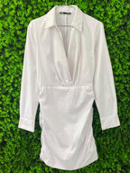 Zara White Longline Wrap Shirt Dress