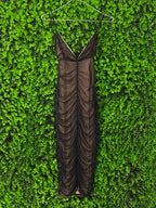 Black Ruched Mesh Bodycon Dress