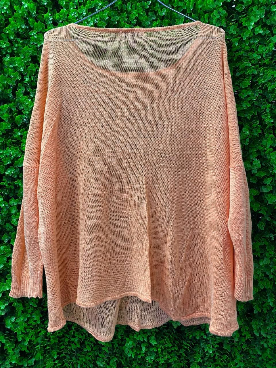 Mango Peach Open-Knit Top
