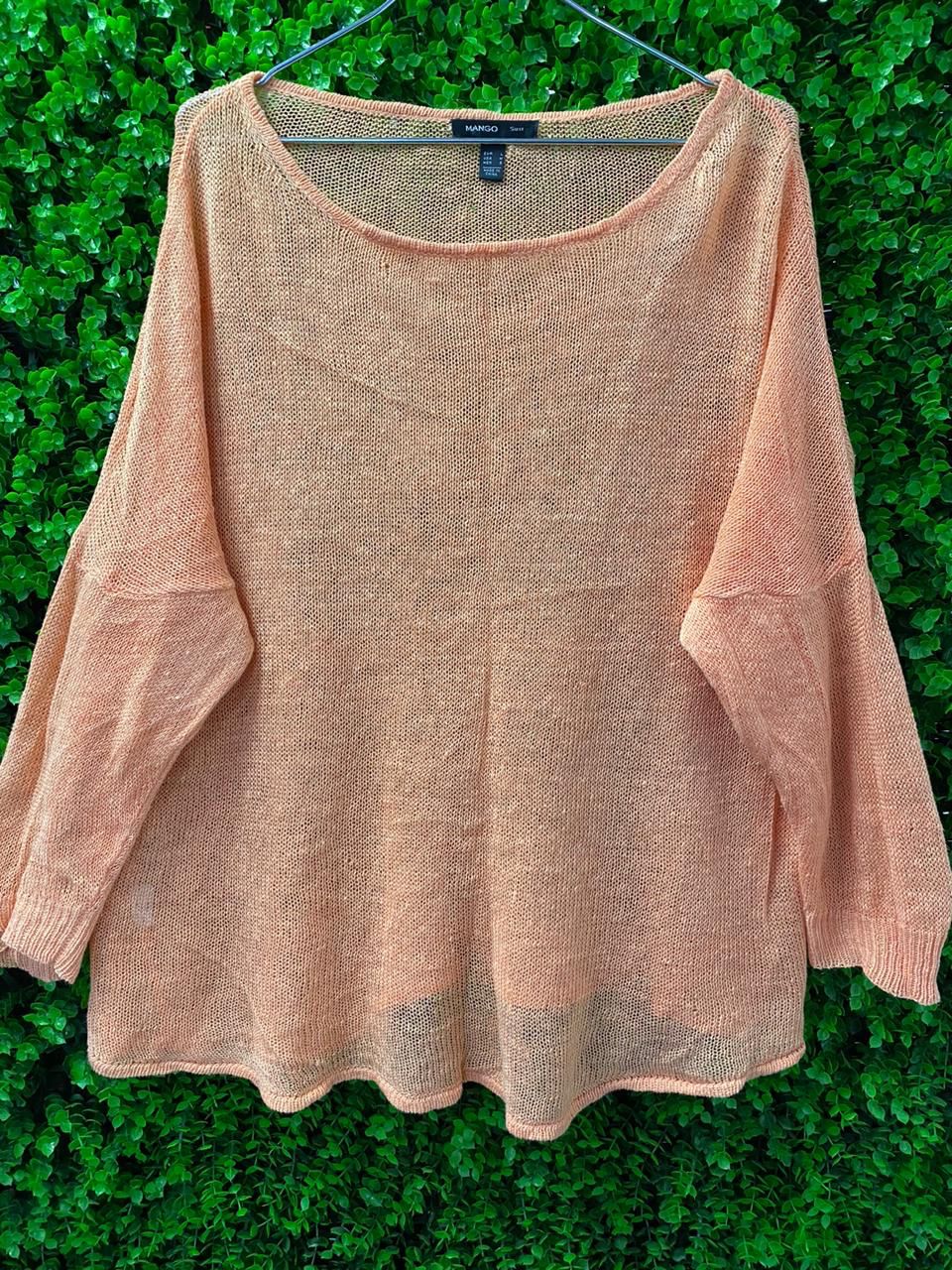 Mango Peach Open-Knit Top