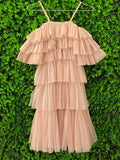 X&O Nude Tiered Ruffle Midi Dress