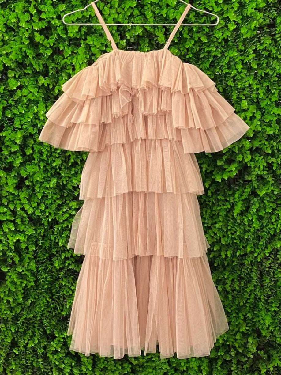X&O Nude Tiered Ruffle Midi Dress