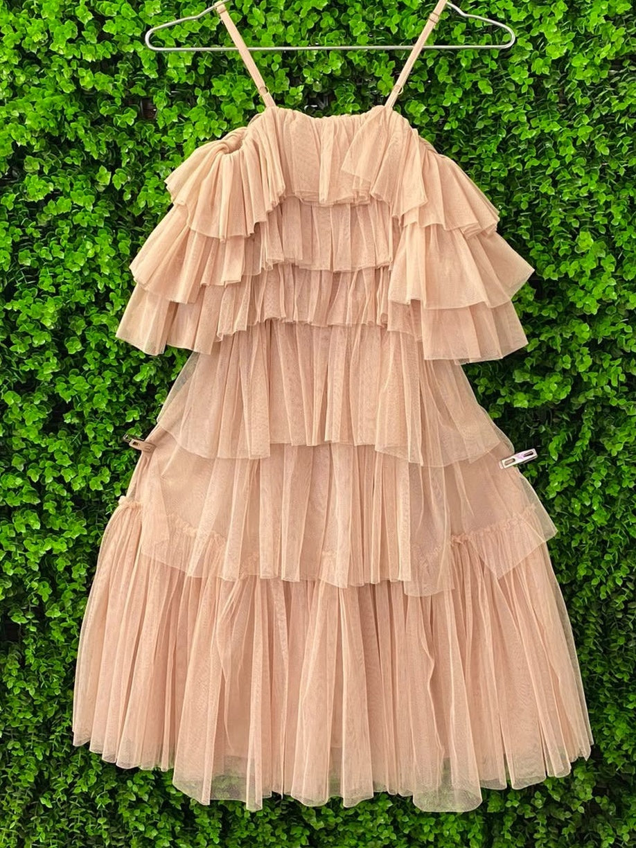 X&O Nude Tiered Ruffle Midi Dress