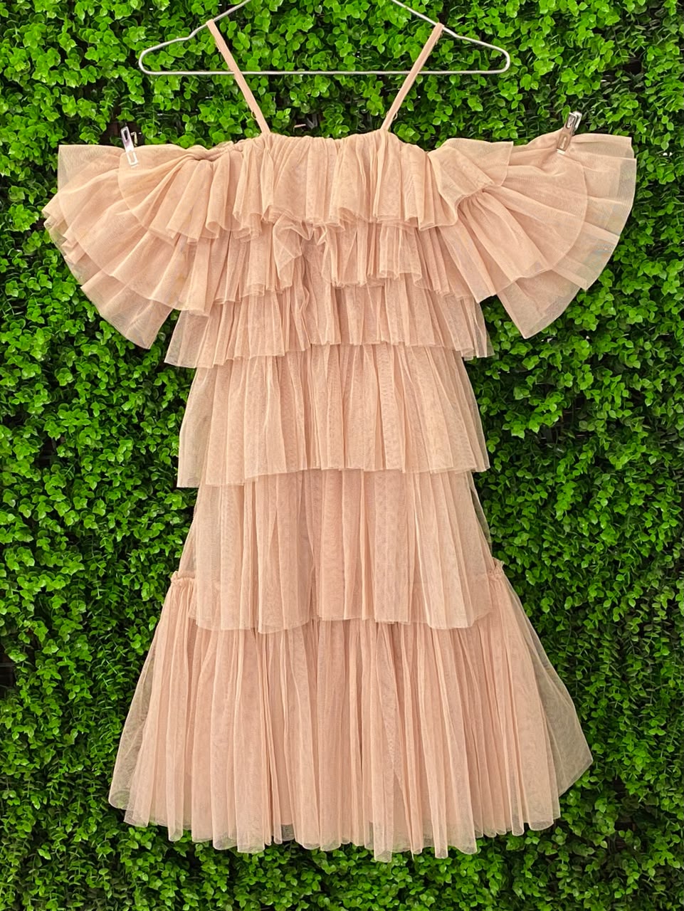 X&O Nude Tiered Ruffle Midi Dress