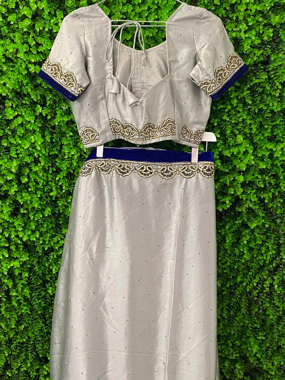 Ivory & Cobalt Embellished Two-Piece Skirt Set