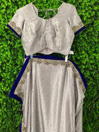 Ivory & Cobalt Embellished Two-Piece Skirt Set