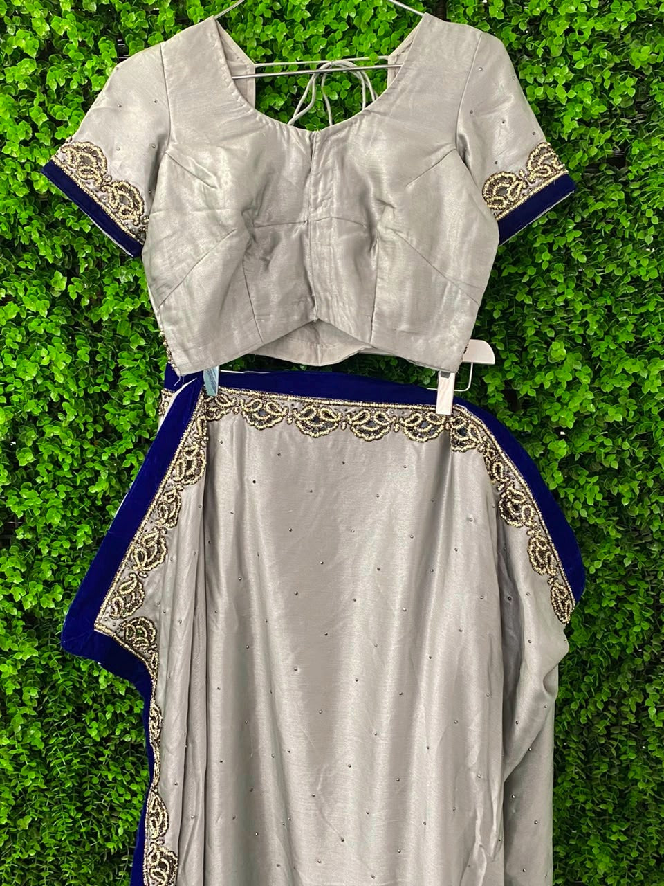 Ivory & Cobalt Embellished Two-Piece Skirt Set