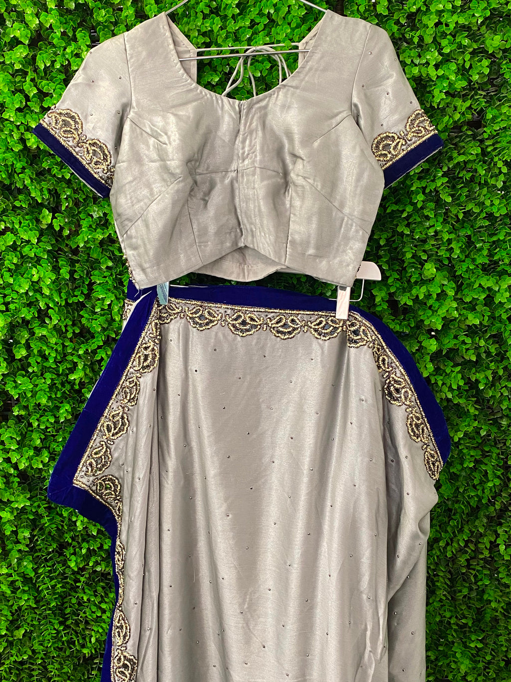 Ivory & Cobalt Embellished Two-Piece Skirt Set