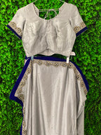 Ivory & Cobalt Embellished Two-Piece Skirt Set
