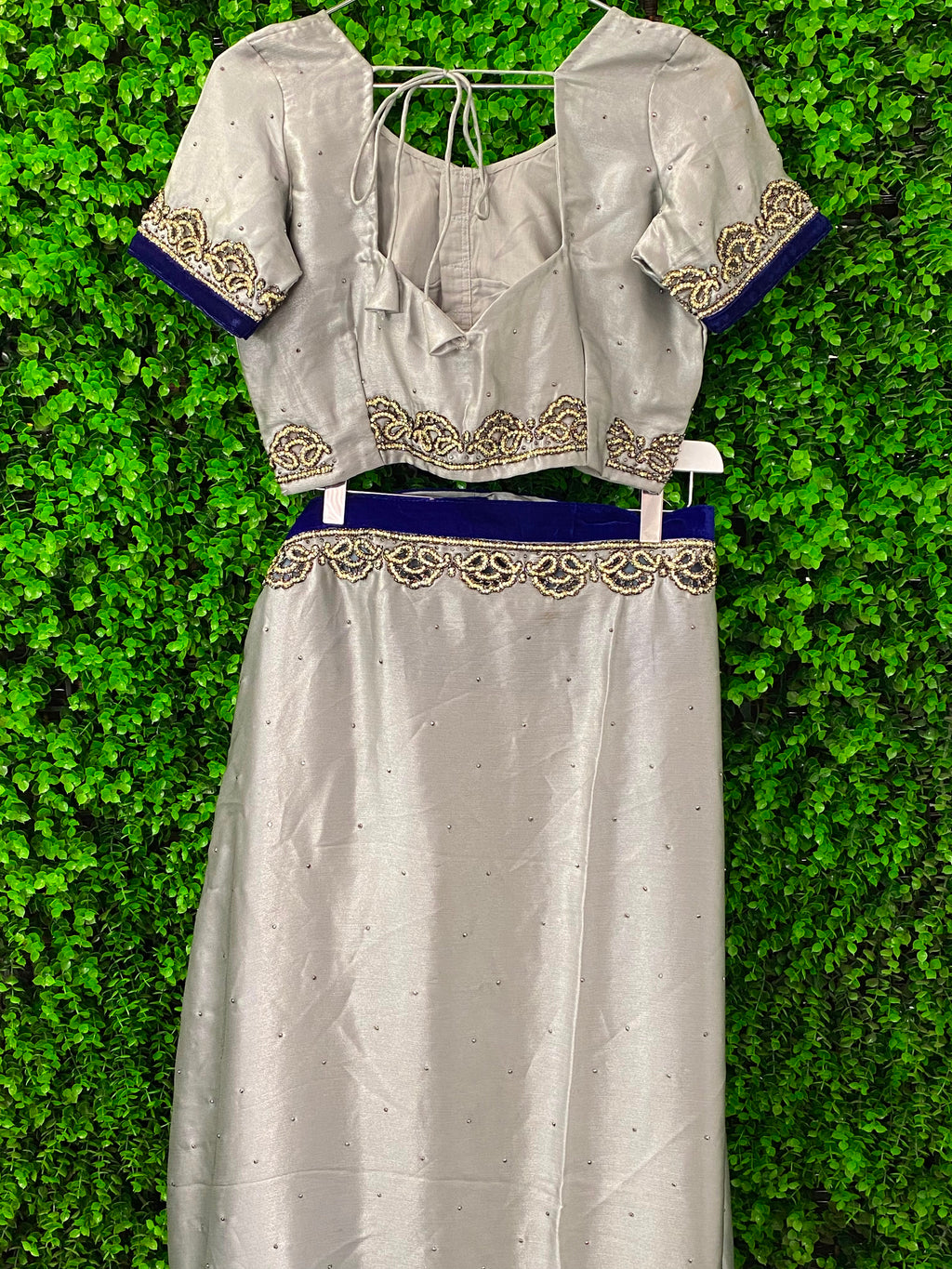 Ivory & Cobalt Embellished Two-Piece Skirt Set