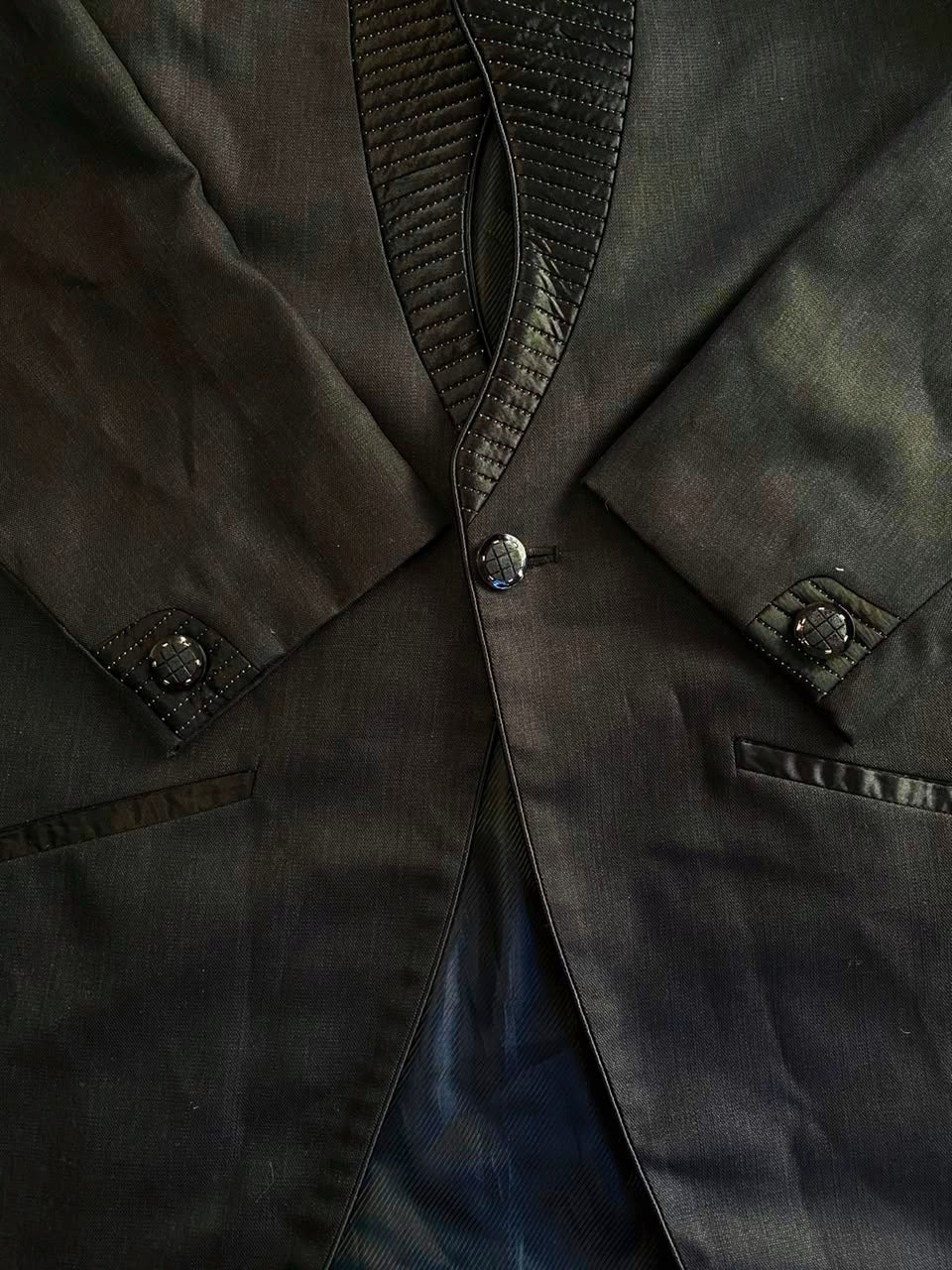 Black Satin-Lapel Tailored Blazer