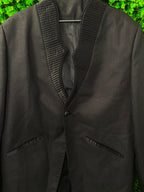 Black Satin-Lapel Tailored Blazer