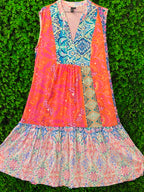 EcoVero Coral & Teal Paisley Panel Tunic Dress