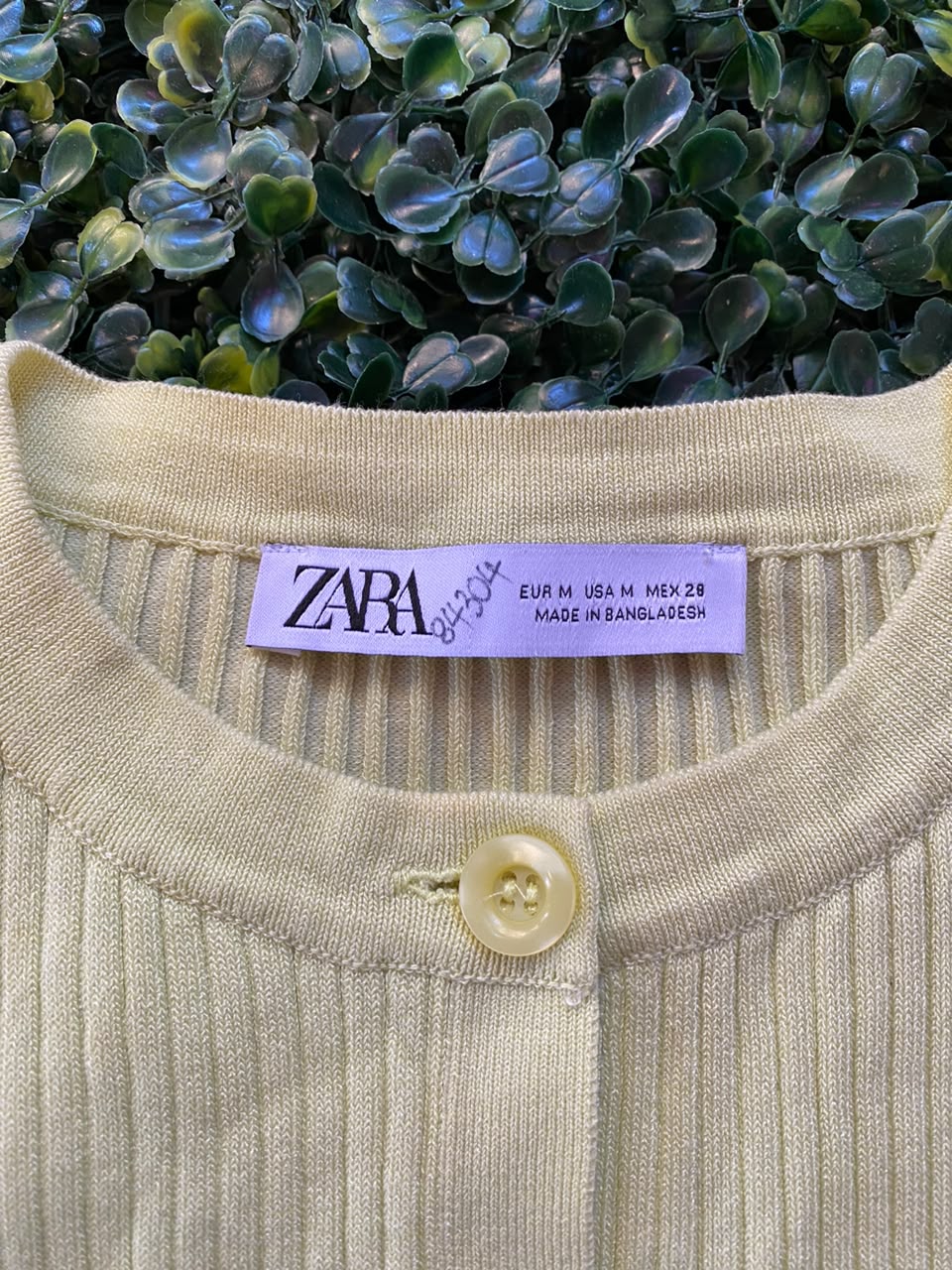 Zara Pale Yellow Viscose-Blend Ribbed Short-Sleeve Cardigan