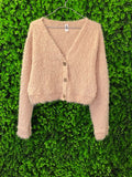 X&O Peach Fuzzy Button Cardigan
