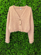 X&O Peach Fuzzy Button Cardigan