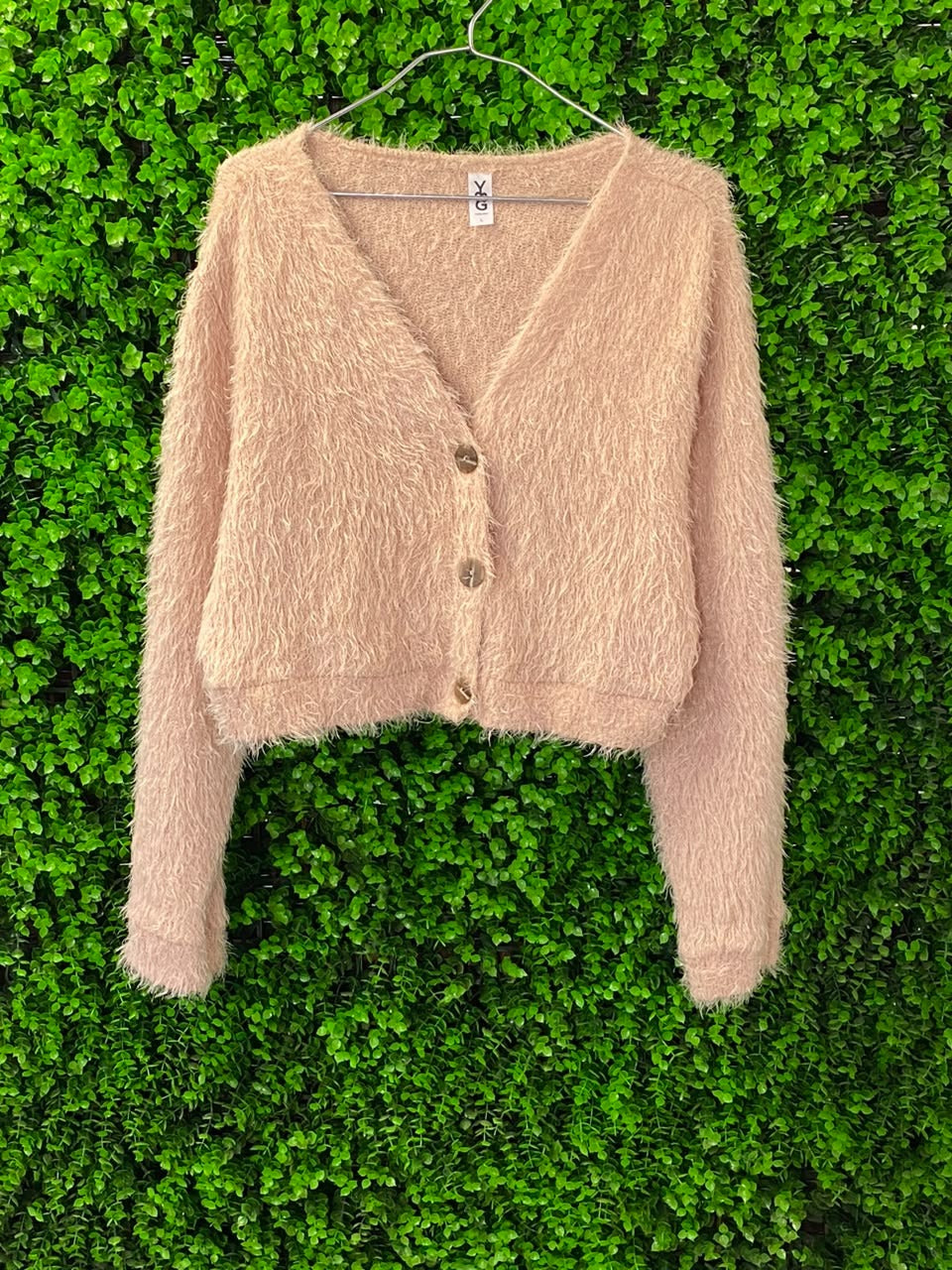 X&O Peach Fuzzy Button Cardigan