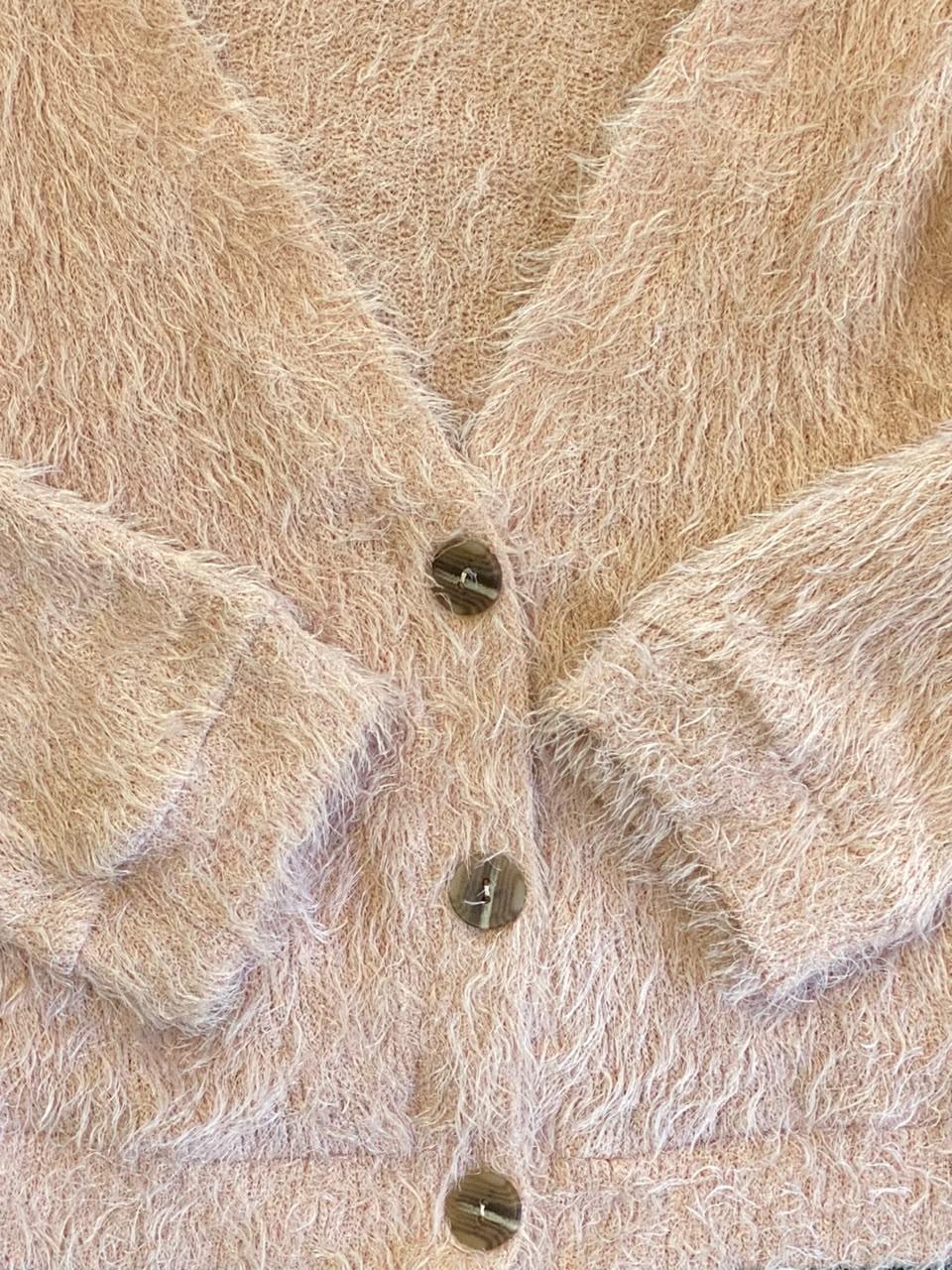 X&O Peach Fuzzy Button Cardigan