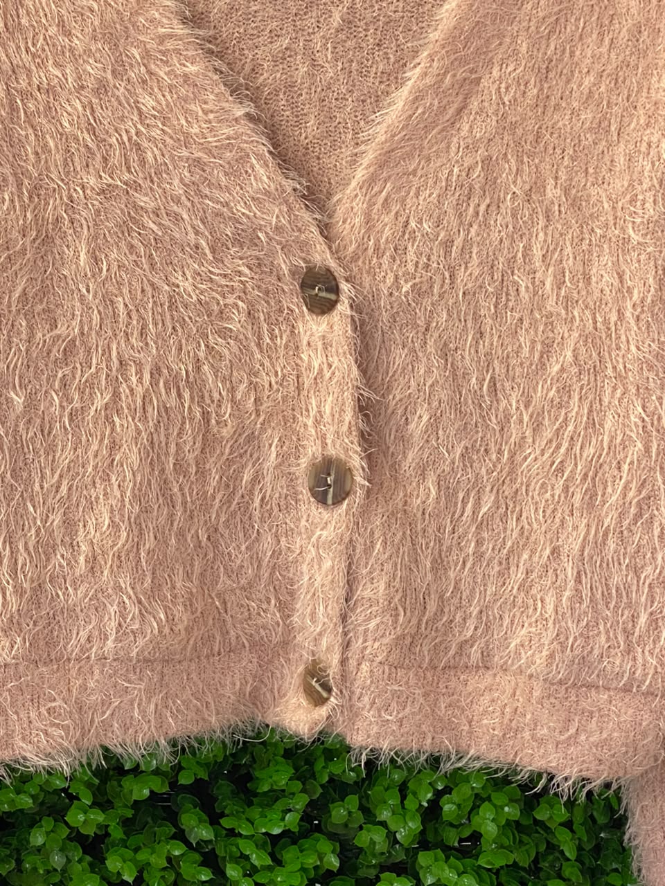 X&O Peach Fuzzy Button Cardigan