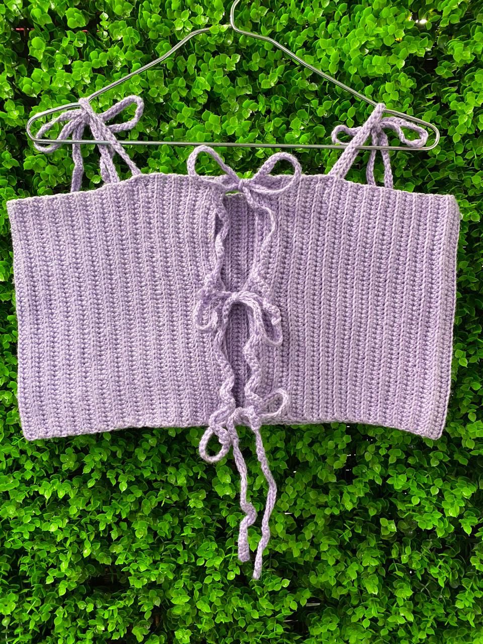 Lilac Crochet Tie-Shoulder Crop Top