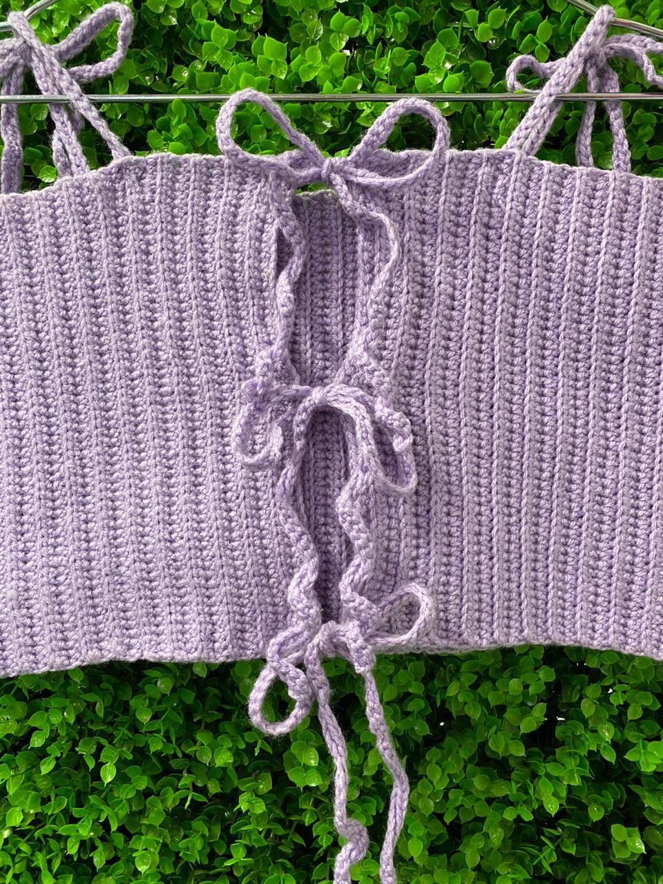 Lilac Crochet Tie-Shoulder Crop Top