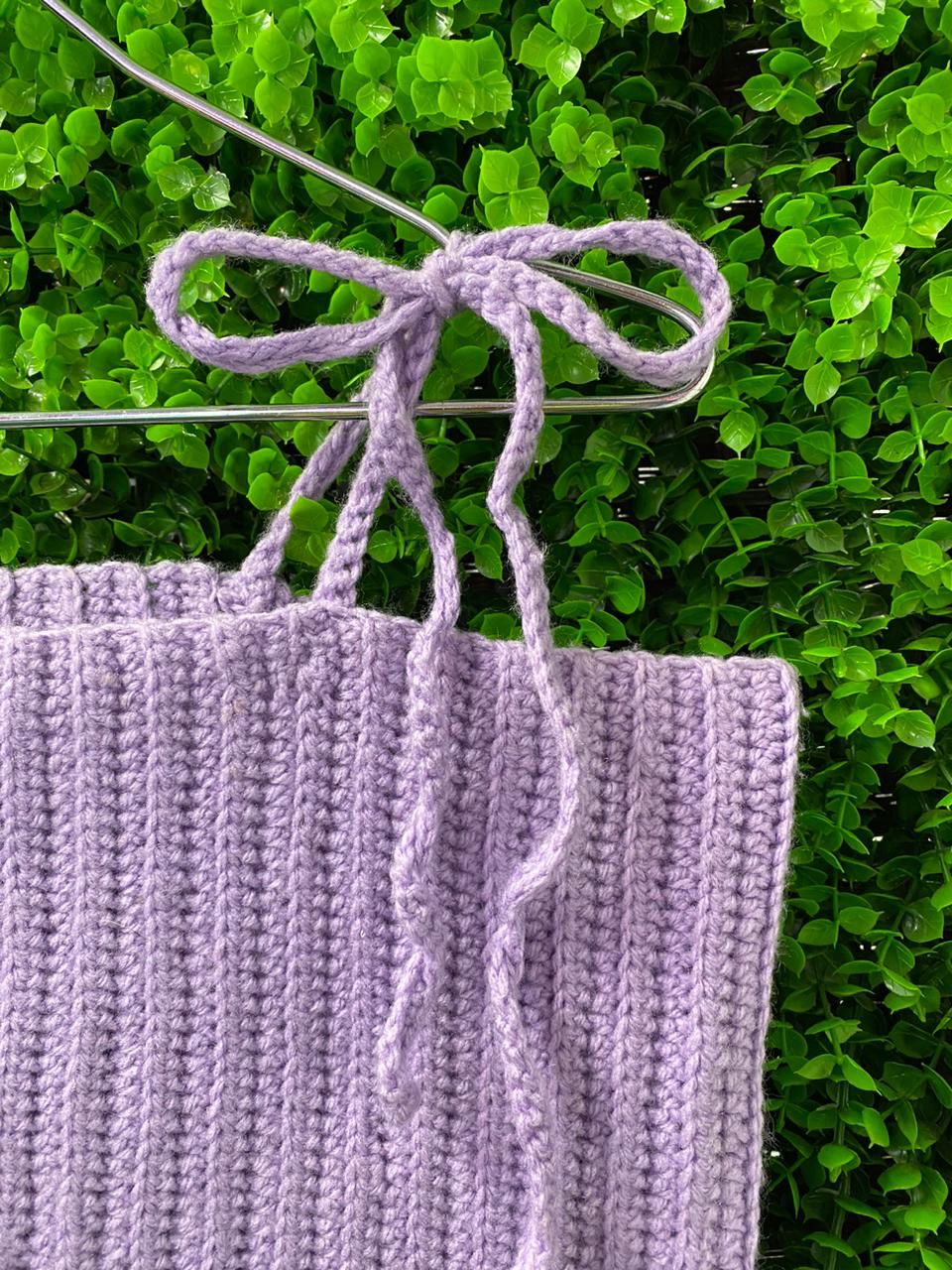 Lilac Crochet Tie-Shoulder Crop Top