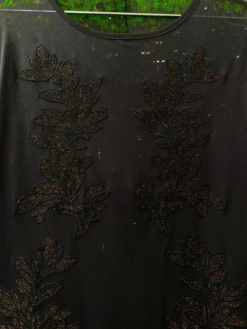 Black Tonal Embellished Long-Sleeve Dress