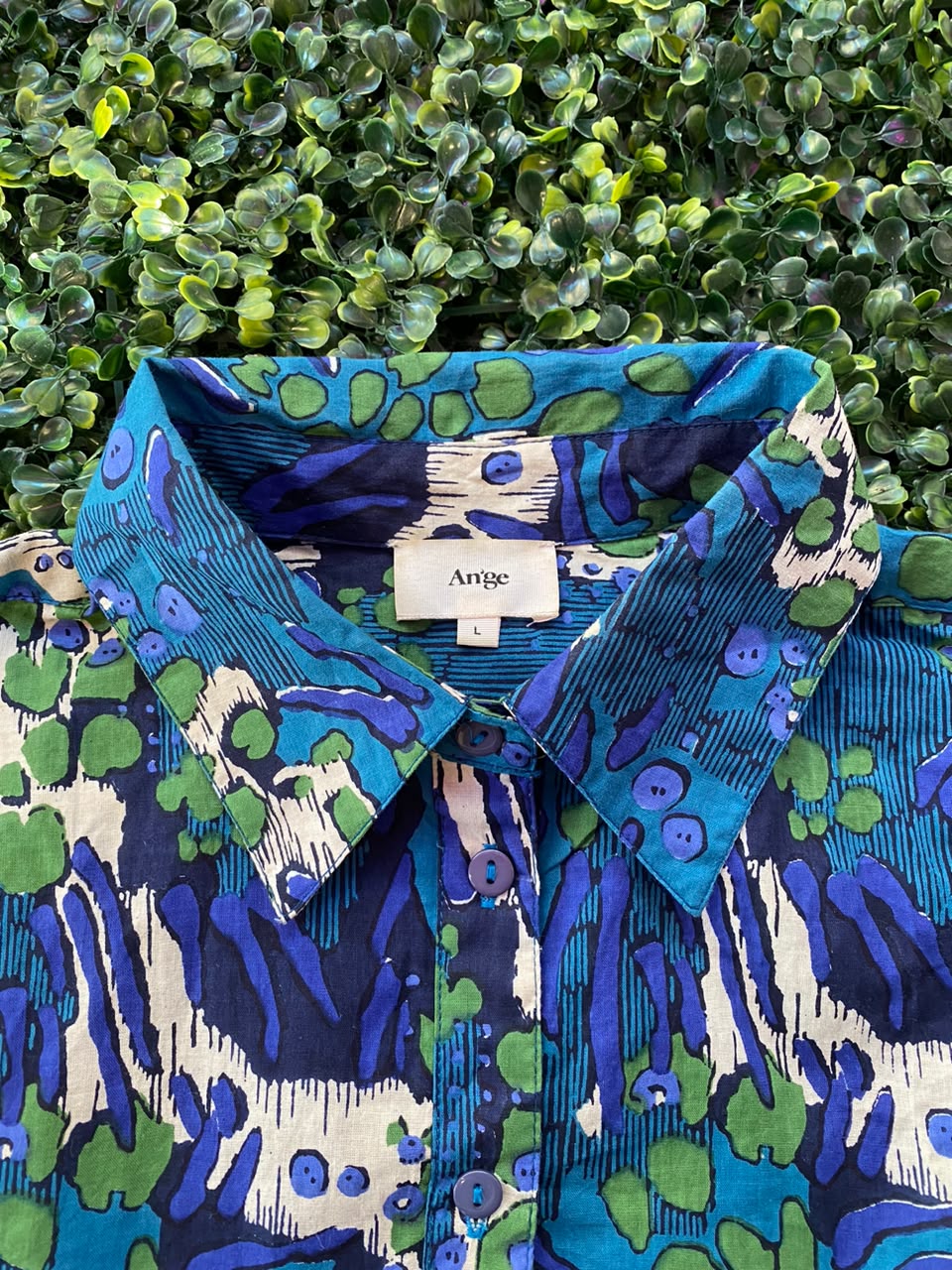 Ange Blue & Green 100% Cotton Abstract Floral Blouse