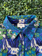Ange Blue & Green 100% Cotton Abstract Floral Blouse