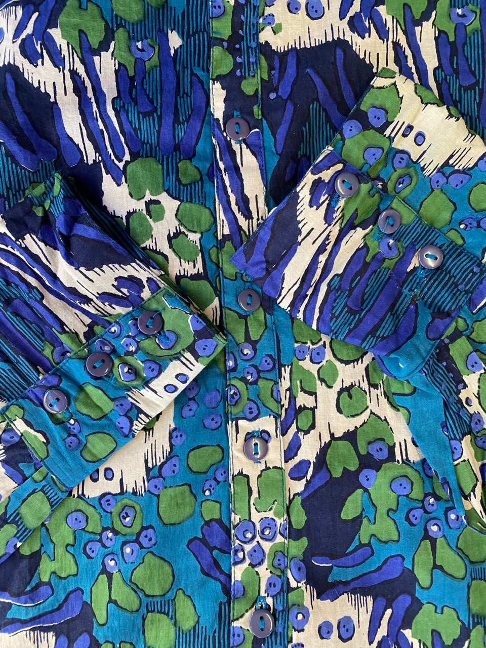 Ange Blue & Green 100% Cotton Abstract Floral Blouse