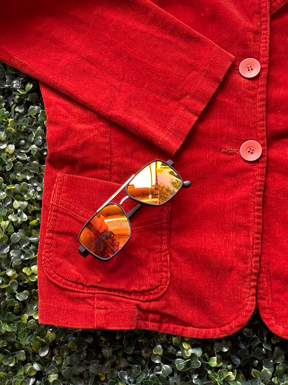 Tomato Red Cotton-Blend Corduroy Blazer