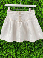 White Button-Front Flared Mini Skirt