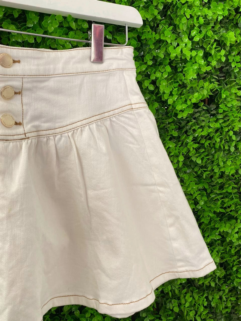White Button-Front Flared Mini Skirt