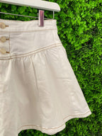 White Button-Front Flared Mini Skirt