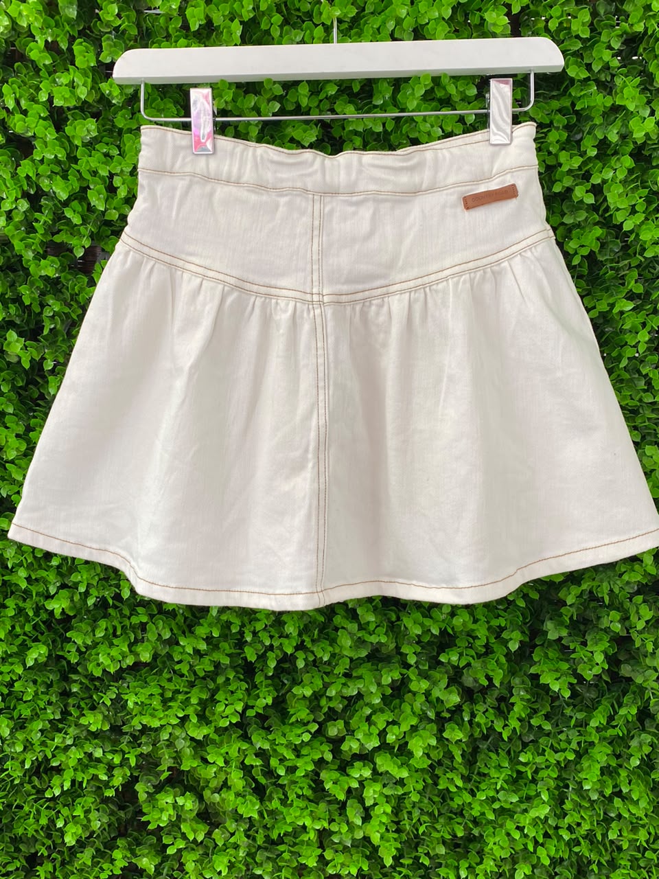 White Button-Front Flared Mini Skirt