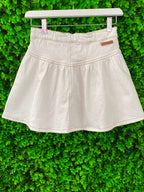 White Button-Front Flared Mini Skirt
