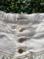 White Button-Front Flared Mini Skirt