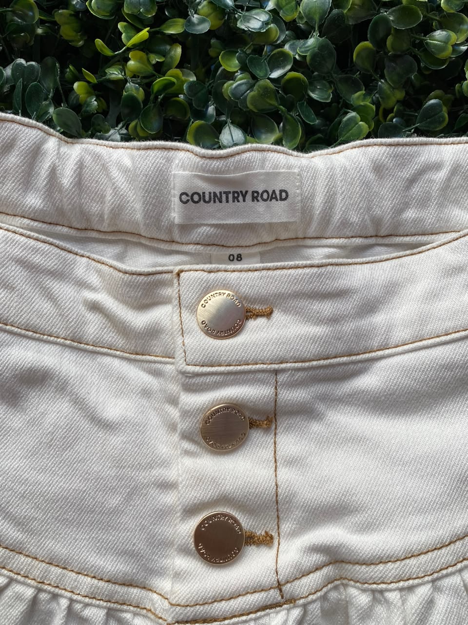 White Button-Front Flared Mini Skirt