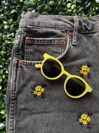 Zara Washed Black Daisy-Embroidered Jeans