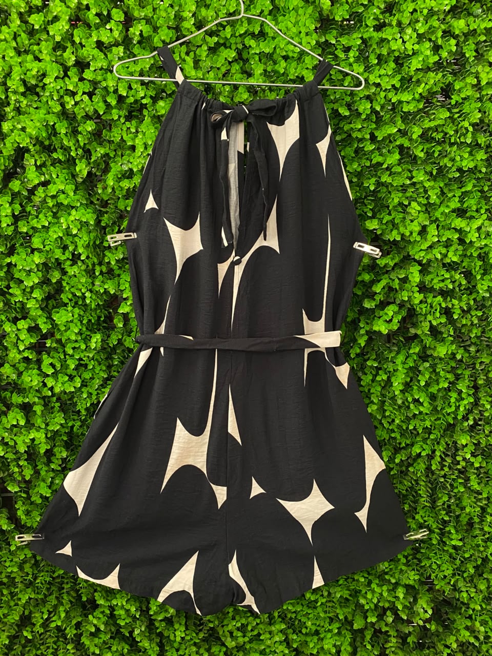 Iconography Black & Ivory Abstract Belted Midi Dress