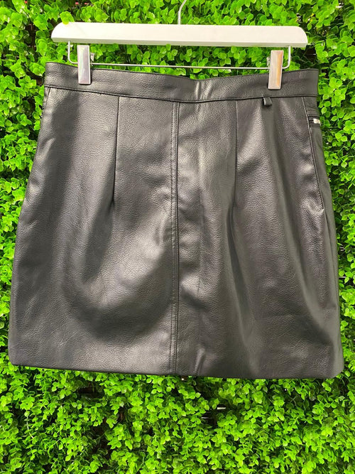 Black Pleather Zip-Front Skirt