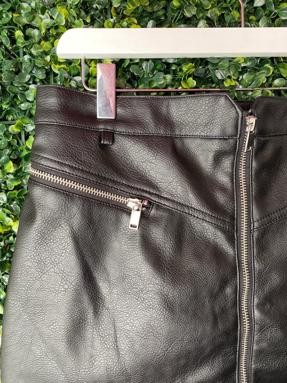 Black Pleather Zip-Front Skirt