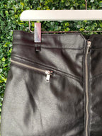 Black Pleather Zip-Front Skirt