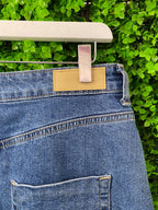 Washed Blue Front-Slit Denim Midi Skirt